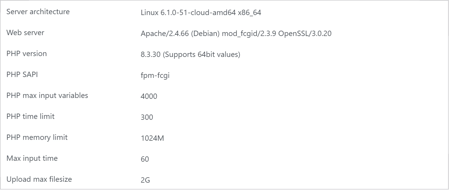 WordPress Site Health Info screen showing PHP memory limit set to 1024M alongside PHP version, time limit, and other server details
