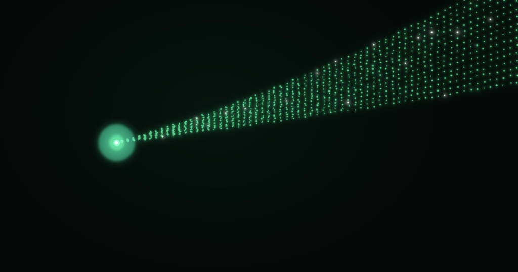 Glowing green constellation of REST API request lines converging into a single WordPress batch endpoint node